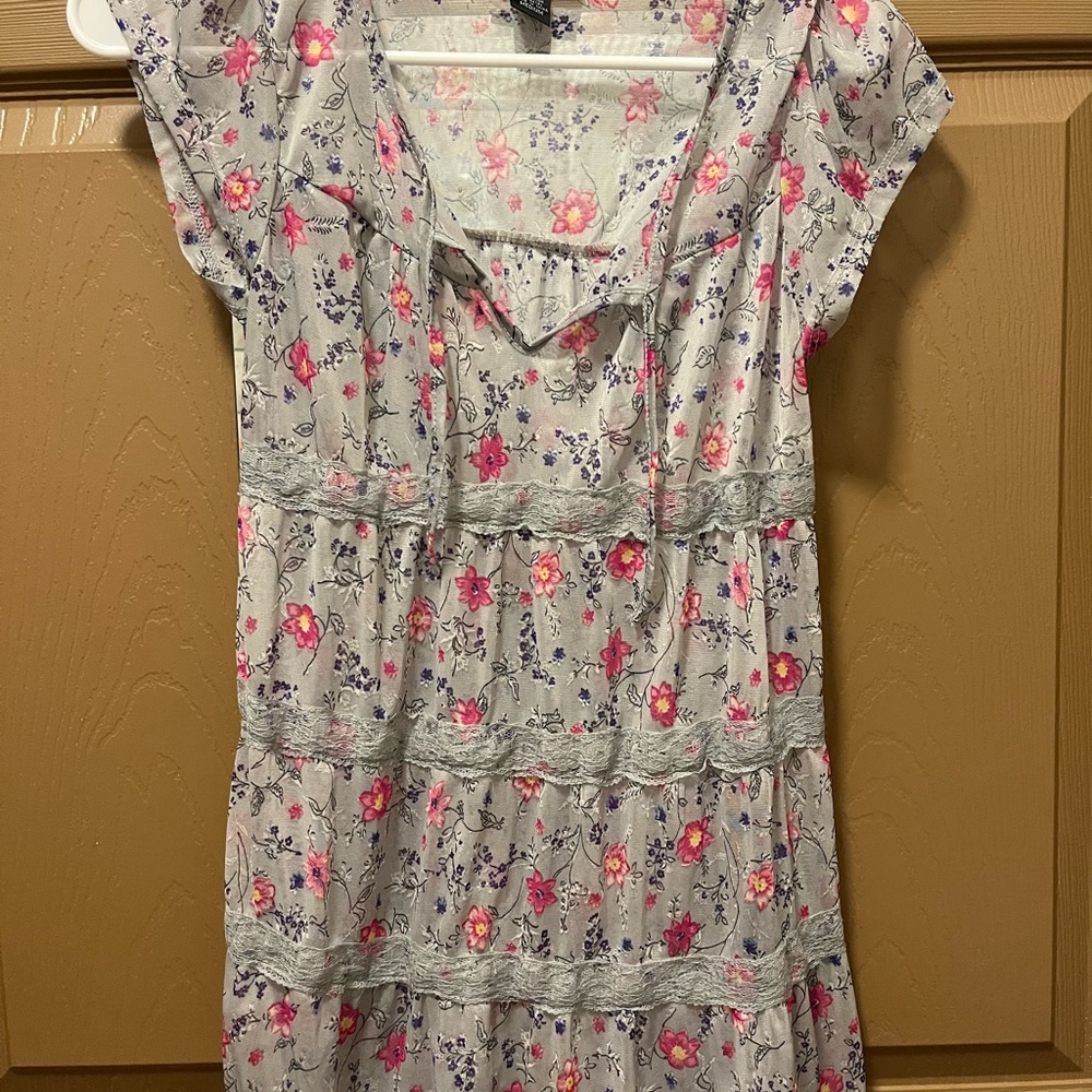 Self Esteem sheer Floral Top with Pink and Purple Accents